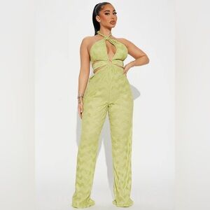 Fashion Nova Daisy Jumpsuit- Textured Cutout Retro Halter